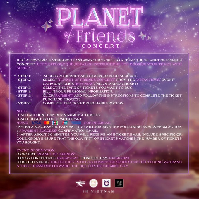 Actiupnet's tweet photo. Check out our https://t.co/PwbK36XWrw to READY for "Planet of Friends" on this 10th, September, 2023. 
- Tickets will be opened: 12:00, 26th August, 2023.
#asiaconcertplanetoffriends #PatrickNattawatFinkler #doanhaovu #Nnattawin #MilePhakphum #VillWannarot #SonYuke #BOC #Actiup https://t.co/u1odHVG43u