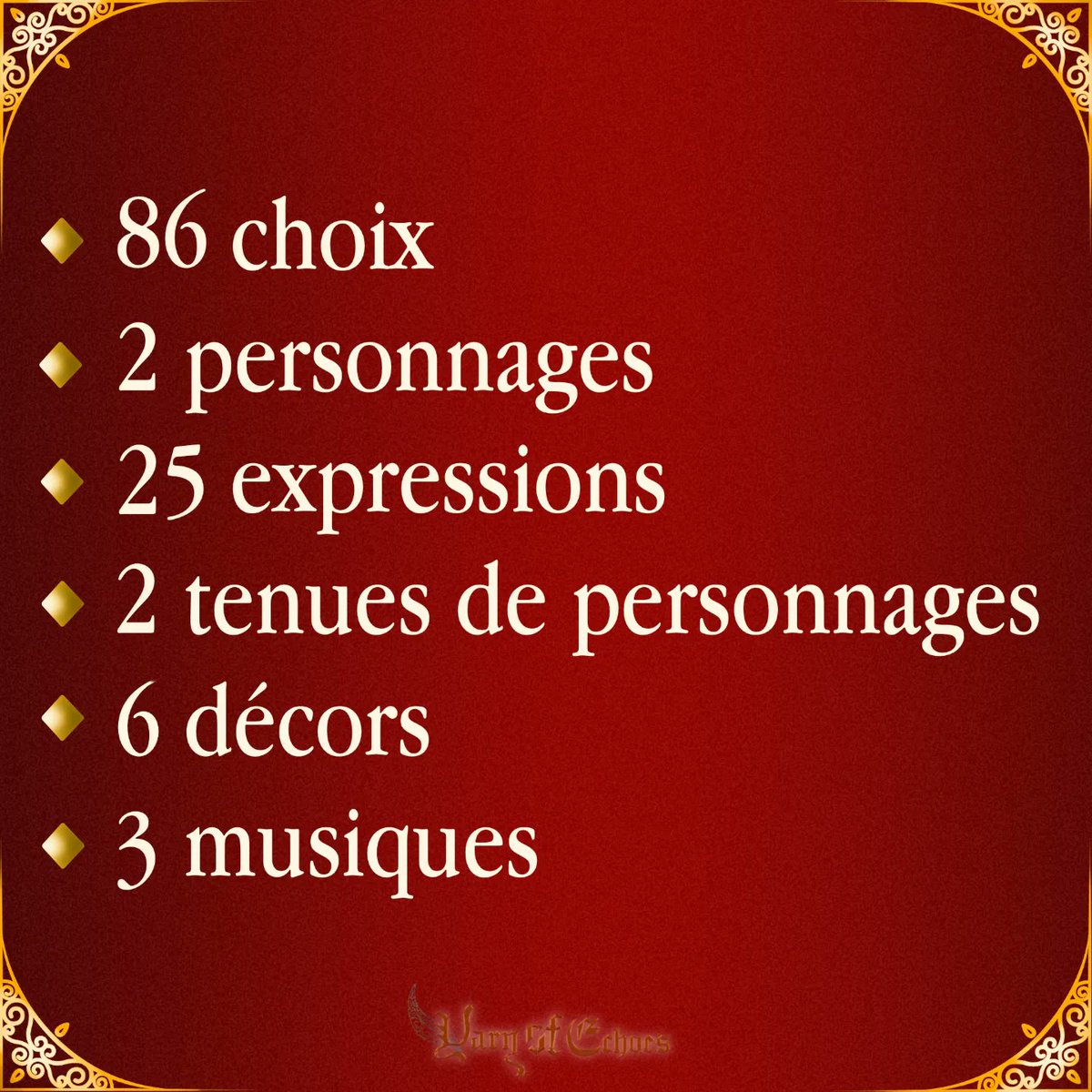 Yarnofechoes's tweet photo. Un tour d'horizon des éléments présents dans le chapitre 1 de Woredan ☀️

#YOE #yoeworedan #personnage #otome #otomesgames #visualnovelgame #romangraphique #romancenovel #interactiveStory #fantasyuniverse #blgames #glgames #datingsim #storychoices #statistics https://t.co/bbJP1JNHLk