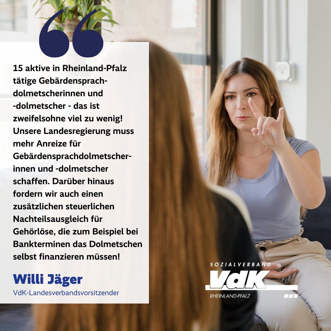 Jaeger_VdK's tweet photo. Aktuell gibt es nur 23 qualifizierte Dolmetschende für Gebärdensprache in RLP. 😱 Der Berufsverband der Gebärdensprachdolmetscher/innen in #RLP schätzt die Zahl noch geringer ein: Lediglich 15 aktive, in RLP ansässige Gebärdensprachdolmetschende soll es geben. ⚠️
@VdK_RLP https://t.co/OYqAeGjvzG