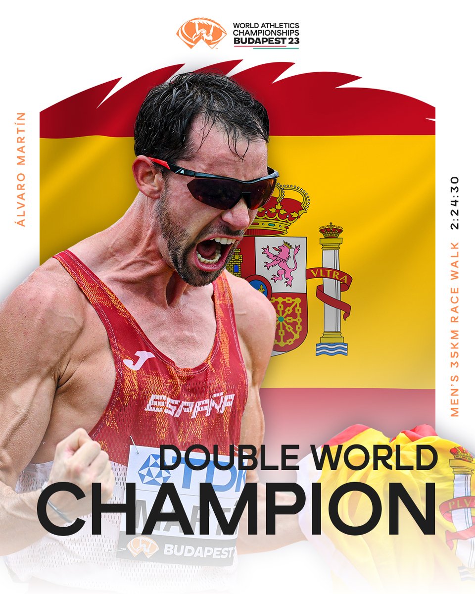 Increíble 🙌

🇪🇸's Álvaro Martín hace doblete de la marcha ‼️

2:24:30 national record to win the 35km race walk gold.

#WorldAthleticsChamps