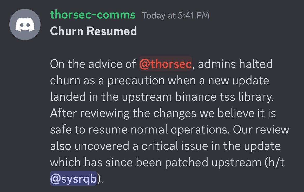 therunetard's tweet photo. How do you get an impeccable security culture in a crypto project?
You earn it.
@THORChain #Chaosnet worked and THORSec was born. Now all projects downstream of the @binance TSS library are better off for it! https://t.co/dXPCaSkIw2