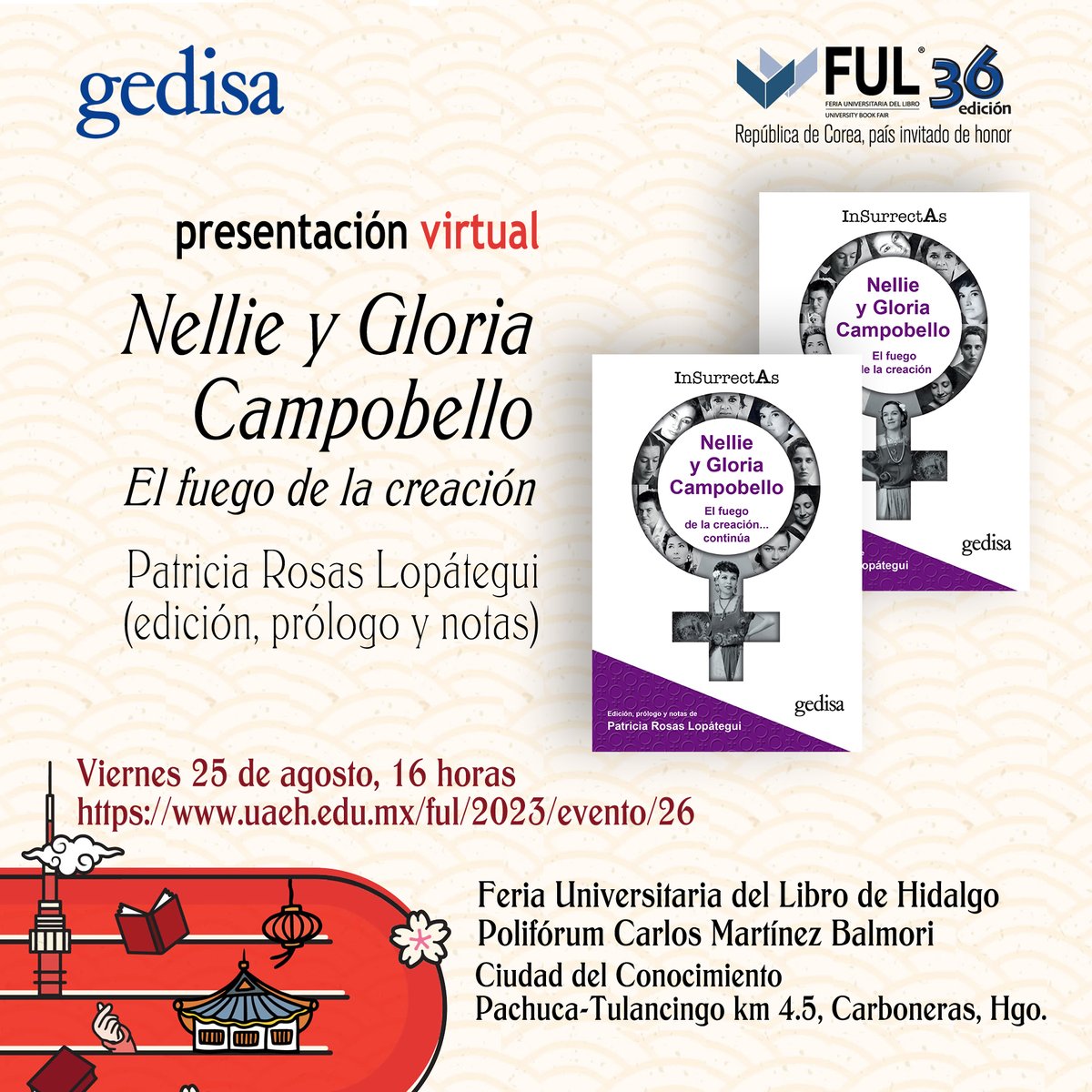 gedisa_mx's tweet photo. El viernes 25 de agosto arranca la Feria Universitaria del Libro de Hidalgo y #GedisaMx tendrá una rica agenda
#DeFeriaEnFeria #FULMéxico #36FUL #FUL36
#Historia #Política #PolíticaPública #Filosofía #Psicología #Sociología #Ensayo #AmamosLosLibros #LeerEsVivir #LeerEsEstarVivo https://t.co/VL1XNXkguo