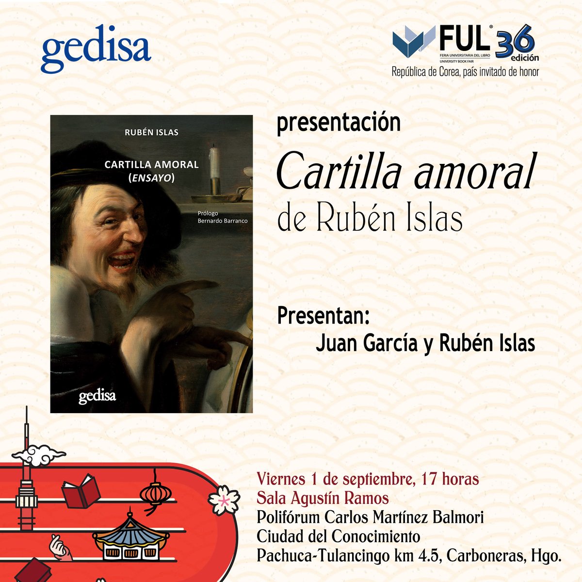 gedisa_mx's tweet photo. El viernes 25 de agosto arranca la Feria Universitaria del Libro de Hidalgo y #GedisaMx tendrá una rica agenda
#DeFeriaEnFeria #FULMéxico #36FUL #FUL36
#Historia #Política #PolíticaPública #Filosofía #Psicología #Sociología #Ensayo #AmamosLosLibros #LeerEsVivir #LeerEsEstarVivo https://t.co/aVIaDZQb0e