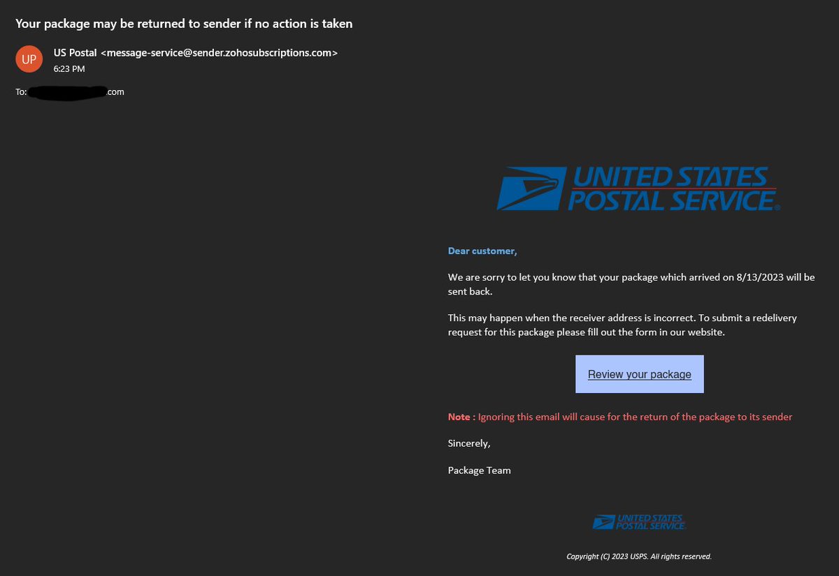 TCGView's tweet photo. Tagging @CardPurchaser in this so it gets a lot of exposure.
There may be a @USPS phishing scam going on right now via email. Be wary.
Notice it doesn't name me directly and the email it comes from is fishy at best. #Scam #PotentialScam #TradingCards #SportsCards https://t.co/UirrfQfzKa