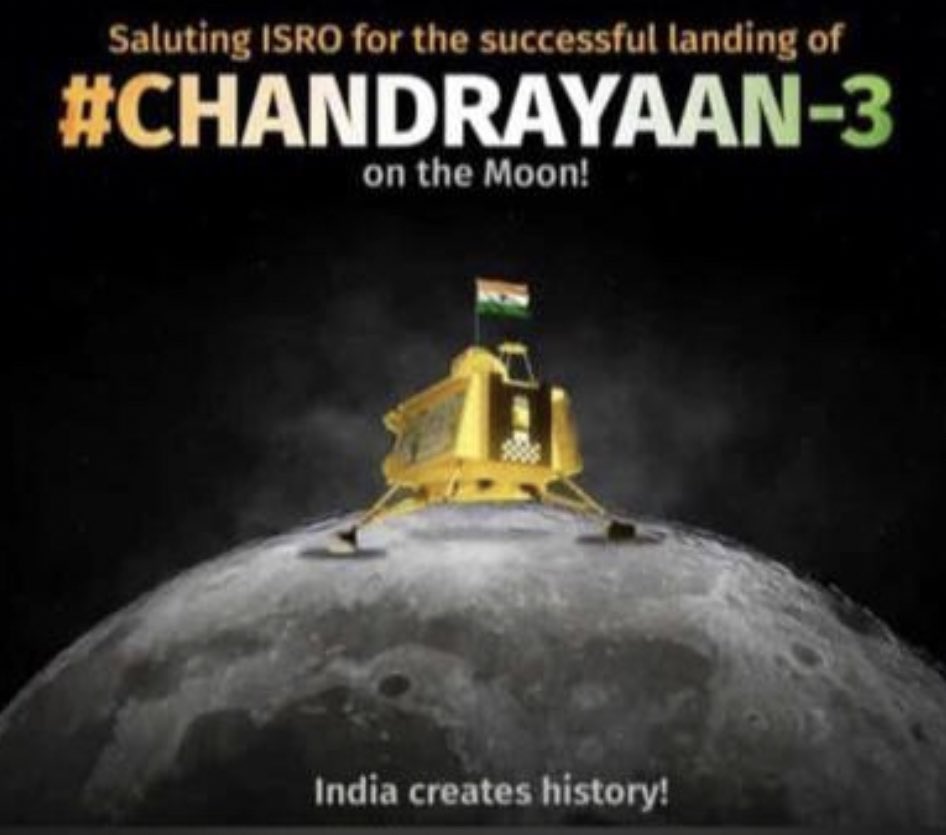 AlaumyJ's tweet photo. What a proud moment for India! 
India is on the Moon 🇮🇳. 

Congratulations to India and #ISRO .

#ISROChandrayaan3 #ProudIndian https://t.co/2C9W15Dh9N