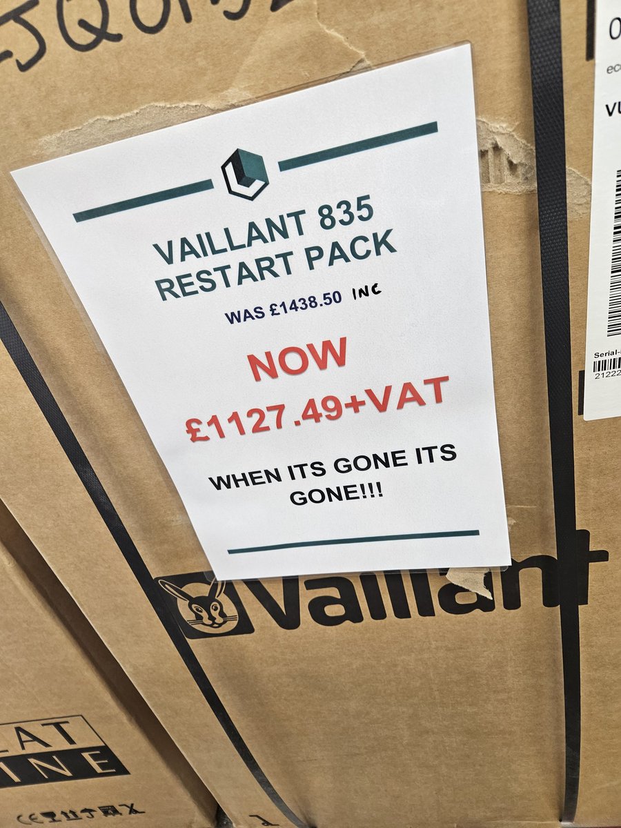 Kevinbeecher's tweet photo. Vaillant 835 .49 only £1127.41 plus vat its a great lord price pop into Lords in Ladbroke Grove and get it while stocks last. #Vaillant #plumbing #heating #plumber #heatingengineer https://t.co/YILVsLrsz9