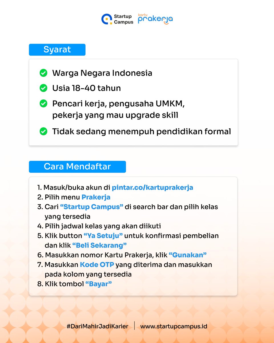 startupcampusid's tweet image. Good news! Kelas Prakerja Digital Analitik Startup Campus sudah tersedia di PINTAR ✨

Yuk kejar karier jadi Data Analyst mulai dari sini.
Kunjungi bit.ly/PrakerjaDataAn… untuk membeli kelasnya dengan saldo Prakerja yaa😊

#KelasPrakerja #Prakerja #programprakerja