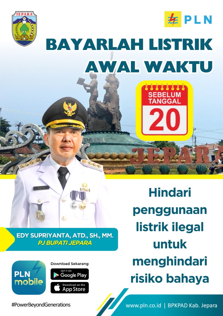 edy_supriyanta's tweet photo. Yuk warga Jepara, Bayar listrik awal waktu sebelum tanggal 20. #PLNMobile #PLN #PowerBeyondGenerations https://t.co/WLGQtgwlJo