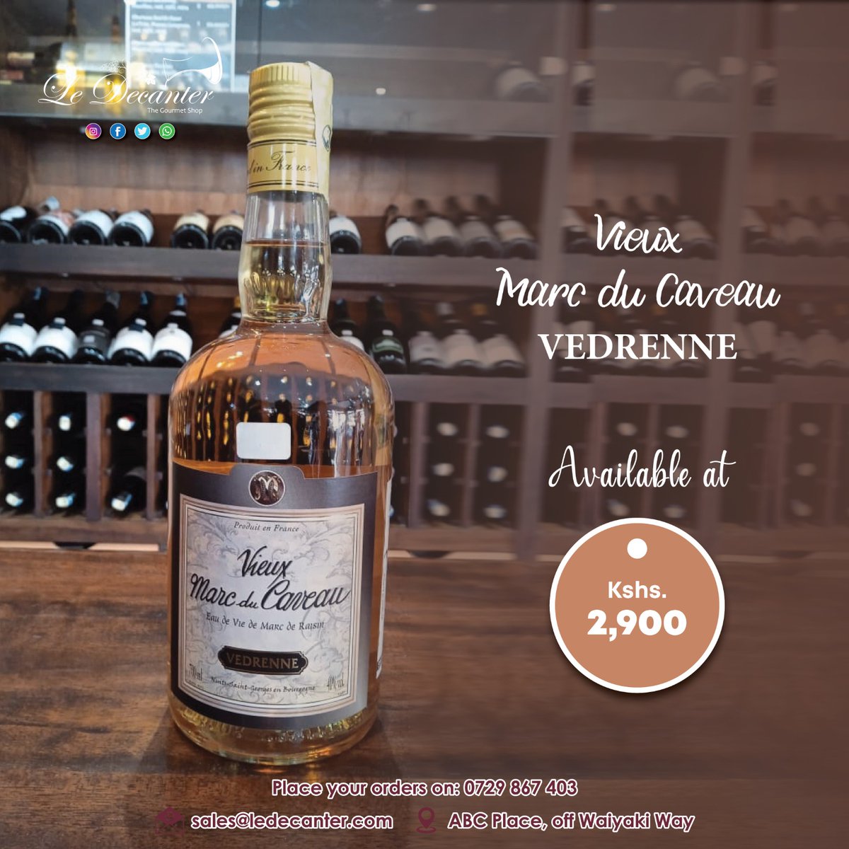 Vieux Marc Du Caveau is available at our shop for only 2,900/ To order kindly Call / WhatsApp us on 0729867403 Email us on sales@ledecanter.com #ledecanter #ledecanterspirits