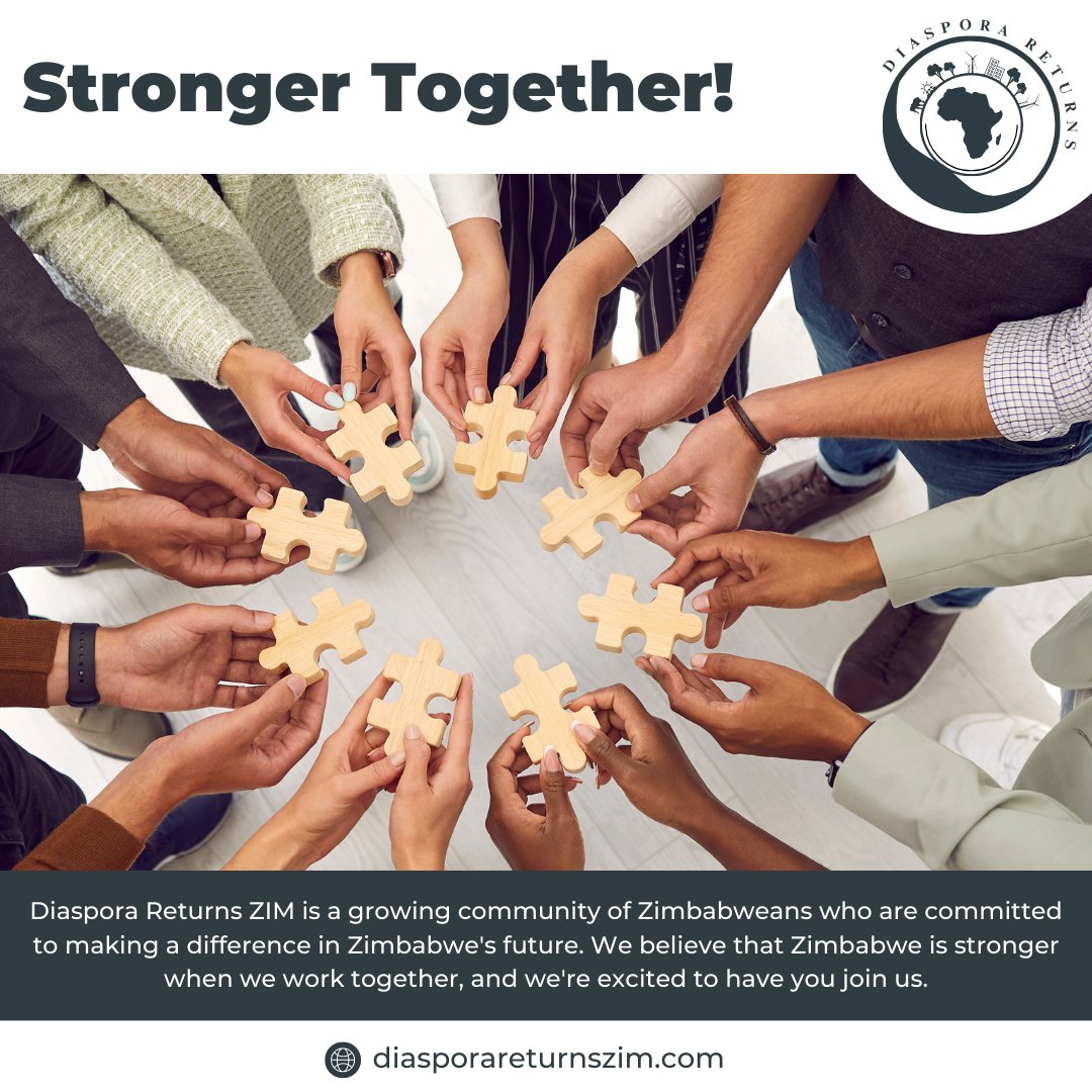 Stronger Together! #DiasporaReturnsZIM is a growing community of #Zimbabweans who are committed to making a difference in Zimbabwe's future. We believe #Zimbabwe is stronger when we work together, and we're excited to have you join us.

#investinzimbabwe #visitzimbabwe