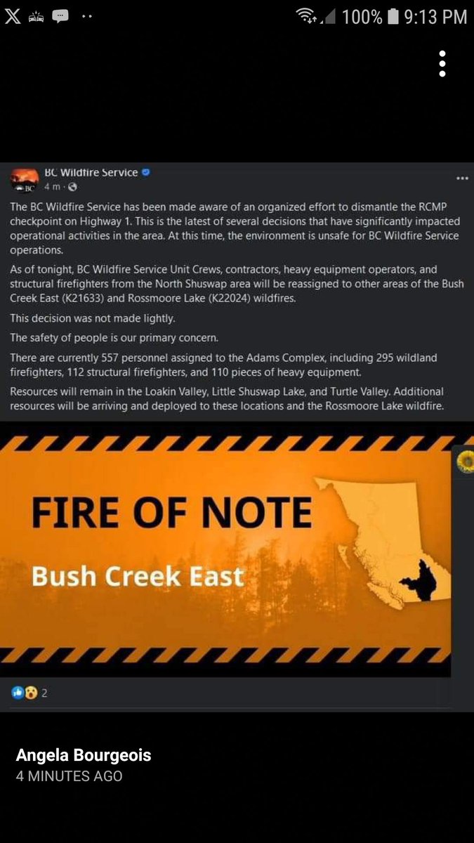 Kamscan's tweet photo. I am seeing distressing reports of vigilante types using action for canada to overtake the #bchwy1 checkpoint road closure https://t.co/YkX4rOsGl6
