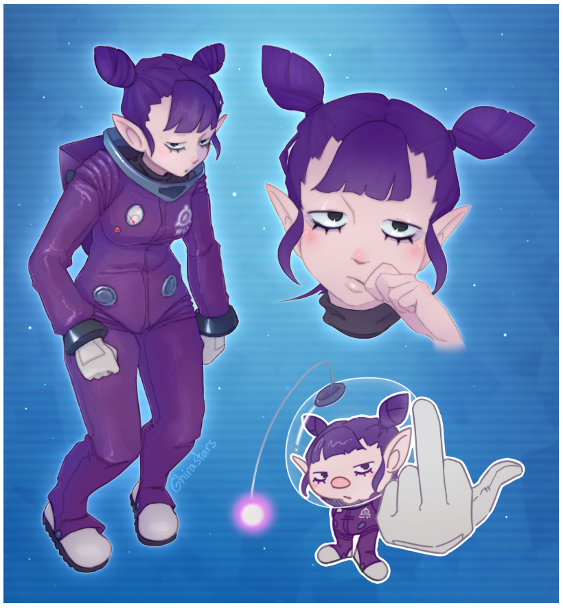 Rescue Corps Officer- Eva --------- Sleeping during the day and awake all night puts her in charge of night time expeditions. Eva doesn't talk much but you'll probably catch her chattering with the Pikmin when she thinks she's alone.