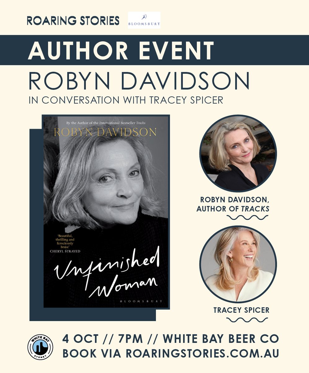 Robyn Davidson, the author of the sensational international bestseller Tracks, has written a new unforgettable memoir called Unfinished Woman (<a href="/BloomsburySyd/">Bloomsbury Australia</a>)! 

Hear her talk about the book with <a href="/TraceySpicer/">Tracey Spicer AM GAICD</a> on 4 Oct at White Bay Beer Co. 

Get tickets: unfinishedwoman.eventbrite.com.au