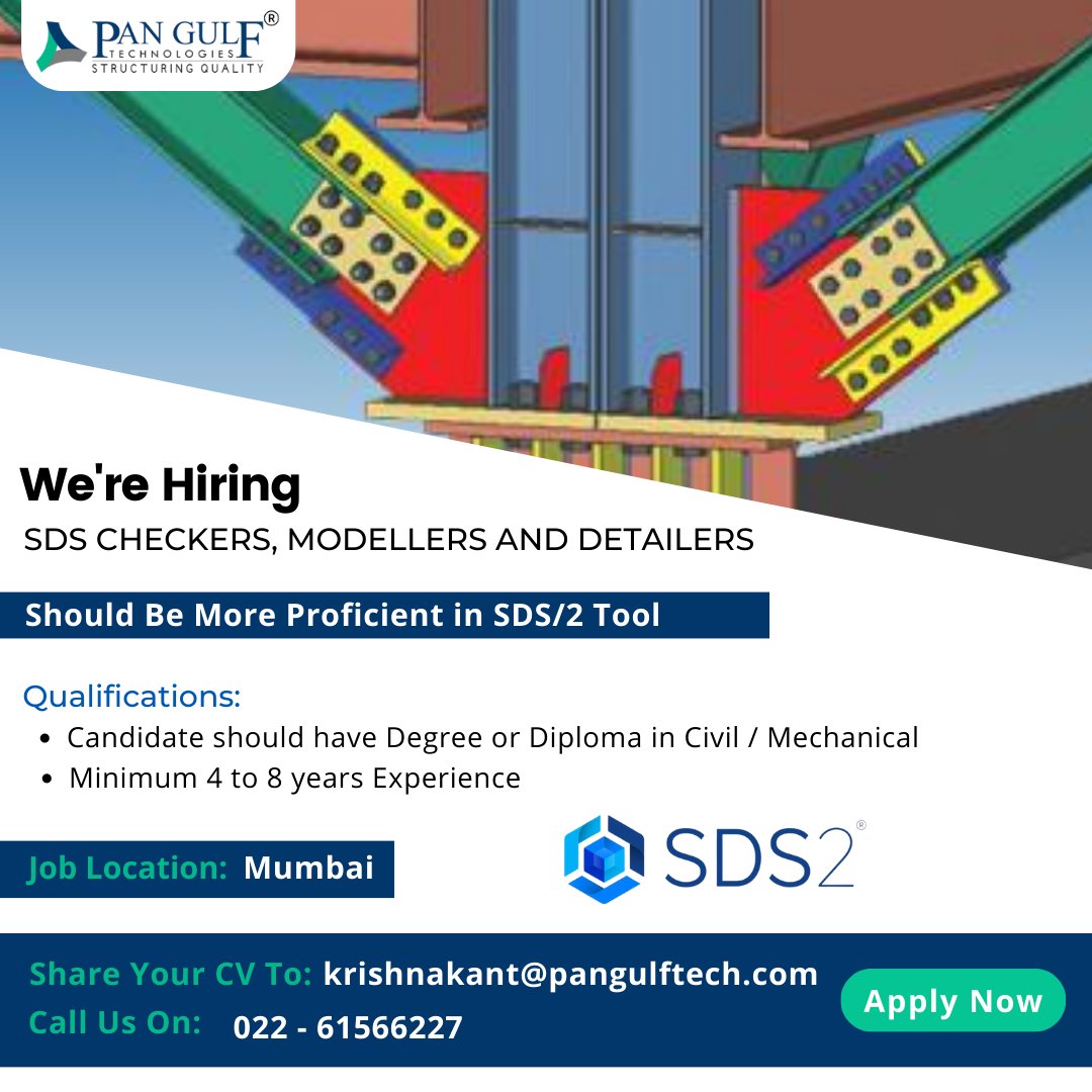 pangulftech's tweet image. #jobopportunity : We are hiring SDS Checkers, Modellers, and Detailers for our fastest-growing engineering company in India Pan Gulf Technologies Pvt. Ltd.
#sdssoftware #engineeringrecruitment #engineeringjobs #engineeringstudents #students #engineeringcompany #itcompany
