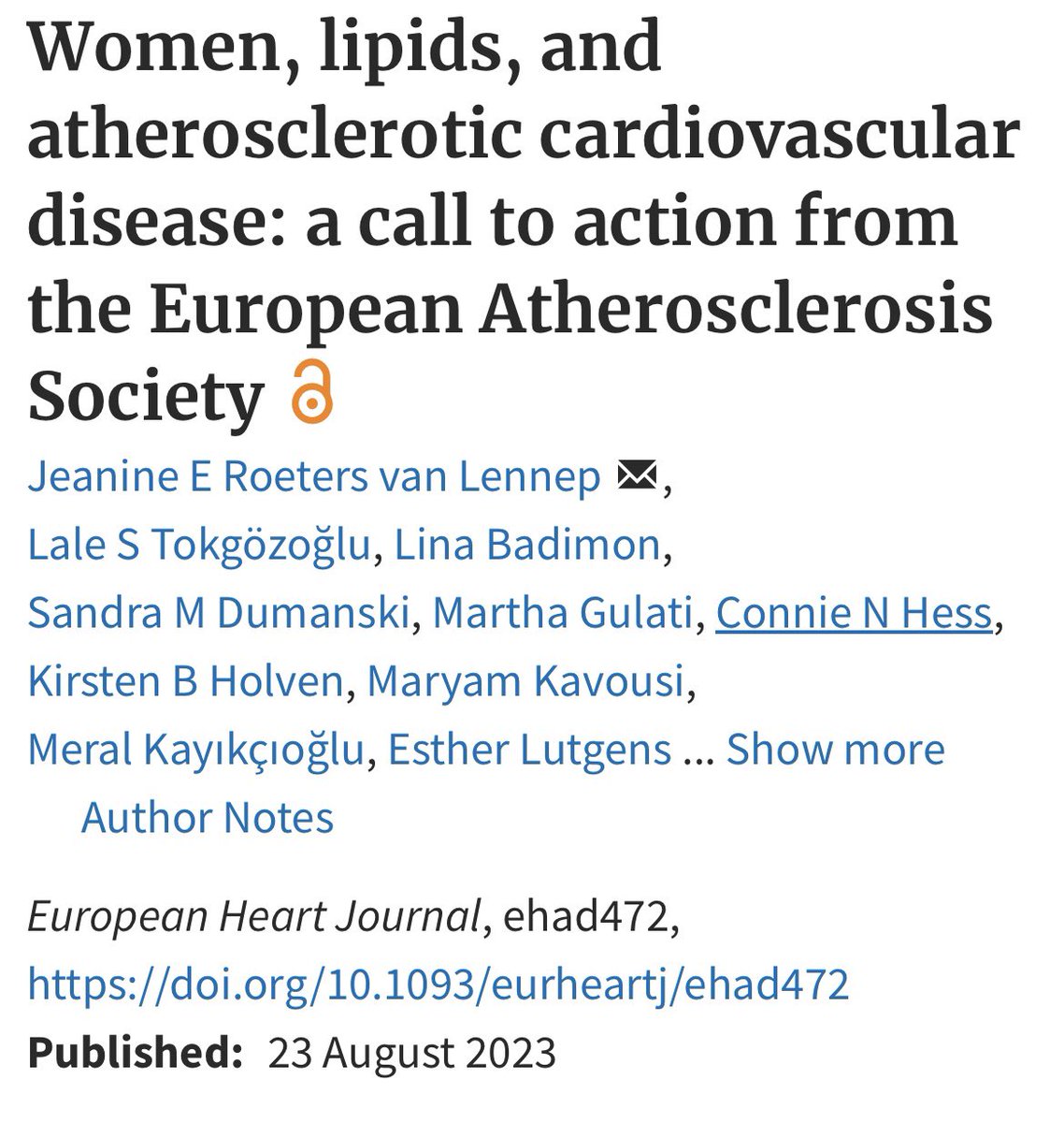 Lale Tokgozoglu (@laletokgozoglu) on Twitter photo Our EAS position paper on women lipids and atherosclerosis is published. We have a session on this topic #ESCCongress Saturday 430 pm <a href="/ProfKausikRay/">Prof Kausik Ray FMedSci</a> <a href="/j_rvl/">Jeanine RvL</a> <a href="/cj_binder/">Christoph Binder</a> <a href="/ErinMichos/">Erin D. Michos, M.D.</a> <a href="/MeralKayikcoglu/">Dr Meral Kayikcioglu</a> <a href="/DrMarthaGulati/">Dr. Martha Gulati ♥️🫀❤️🩹🇨🇦</a> <a href="/PamTaubMD/">Pam R. Taub, MD❤️💃🏻</a> <a href="/mmamas1973/">Mamas A. Mamas</a> <a href="/SABOURETCardio/">SABOURETCardiologist</a> <a href="/drpablocorral/">Pablo Corral MD</a> <a href="/DrJMieres/">Jennifer H. Mieres, MD , FACC, MASNC, FAHA</a> Our EAS position paper on women lipids and atherosclerosis is published. We have a session on this topic #ESCCongress Saturday 430 pm <a href="/ProfKausikRay/">Prof Kausik Ray FMedSci</a> <a href="/j_rvl/">Jeanine RvL</a> <a href="/cj_binder/">Christoph Binder</a> <a href="/ErinMichos/">Erin D. Michos, M.D.</a> <a href="/MeralKayikcoglu/">Dr Meral Kayikcioglu</a> <a href="/DrMarthaGulati/">Dr. Martha Gulati ♥️🫀❤️🩹🇨🇦</a> <a href="/PamTaubMD/">Pam R. Taub, MD❤️💃🏻</a> <a href="/mmamas1973/">Mamas A. Mamas</a> <a href="/SABOURETCardio/">SABOURETCardiologist</a> <a href="/drpablocorral/">Pablo Corral MD</a> <a href="/DrJMieres/">Jennifer H. Mieres, MD , FACC, MASNC, FAHA</a>