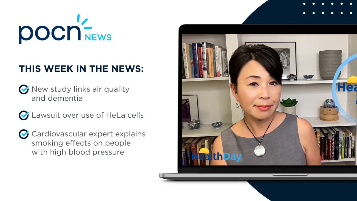 This week we cover a new study linking air quality and dementia, a lawsuit over use of HeLa cells, and an interview with a cardiovascular expert explaining the effects of smoking on people with high blood pressure. Watch: pocnplus.com/video/pocn-new… Listen: pocnplus.com/audio/pocn-new…