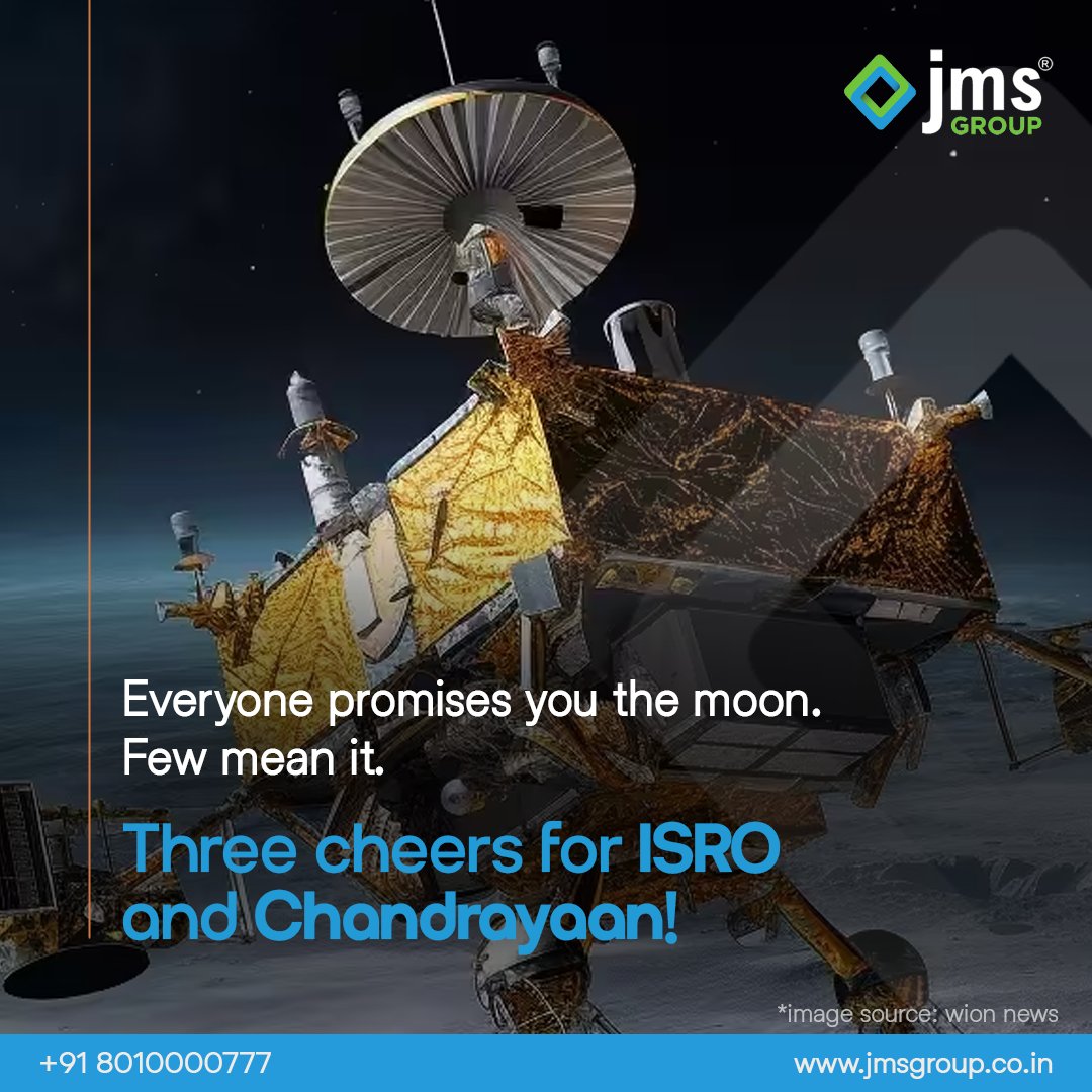 JMSBuildtech's tweet photo. ISRO is scripting history with each project. It has made us all proud to be Indian.
That’s exactly the vision we have at JMS. Thank you, ISRO, for inspiring us and the nation.
#ISRO #Chandrayaan #Chandrayaan3 #India #LanderVikram #Vikram #jms #jmsgroup https://t.co/bJPDsaBWKQ