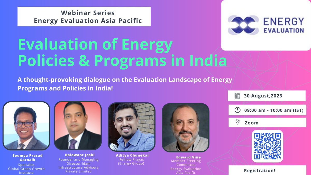 📢 Calling all #Energy and #Evaluation enthusiasts! 🌟 Don't miss out on our upcoming webinar on the Evaluation of Energy Programmes and Policies in India
🚀 Join us for an enlightening journey
🕒Wednesday, August 30, 2023
⏰ 9:00 am IST
👉 Register Link: bit.ly/EEAPWebinar