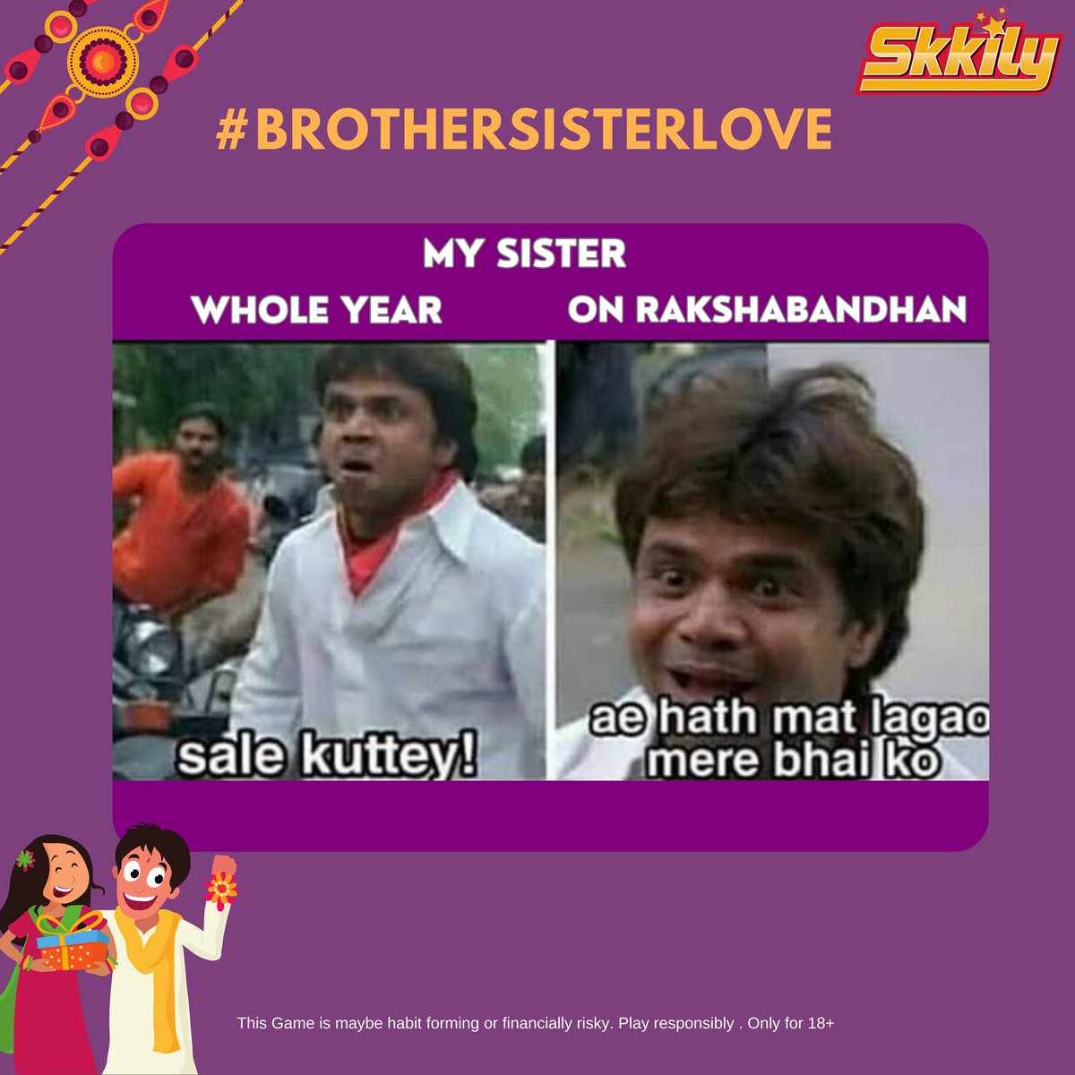 SkkilyGames's tweet photo. Embrace the magic of winning big 🤑💰on Skkily ludo and give an amazing gift to your sister 👩 

#rakshabandhan #rakshabandhangifts #brothersisterlove #rakhi #skkilyludo #ludo #earnmoney #cash #gift #fantasy #skills #bond #snake #ladder #game #rich #gamer #twitter #instagram https://t.co/Cb9lUuyS4j