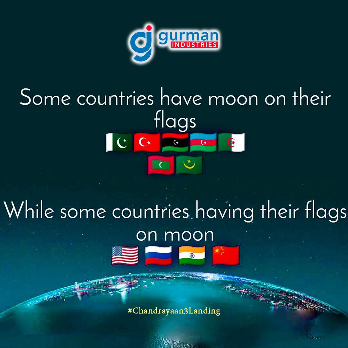GURMANINDUSTRI1's tweet photo. Some countries have moon on their Flags

While some countries having Flags on moon

#Chandrayaan3Landing #GurmanInduries https://t.co/56DRsLar8X