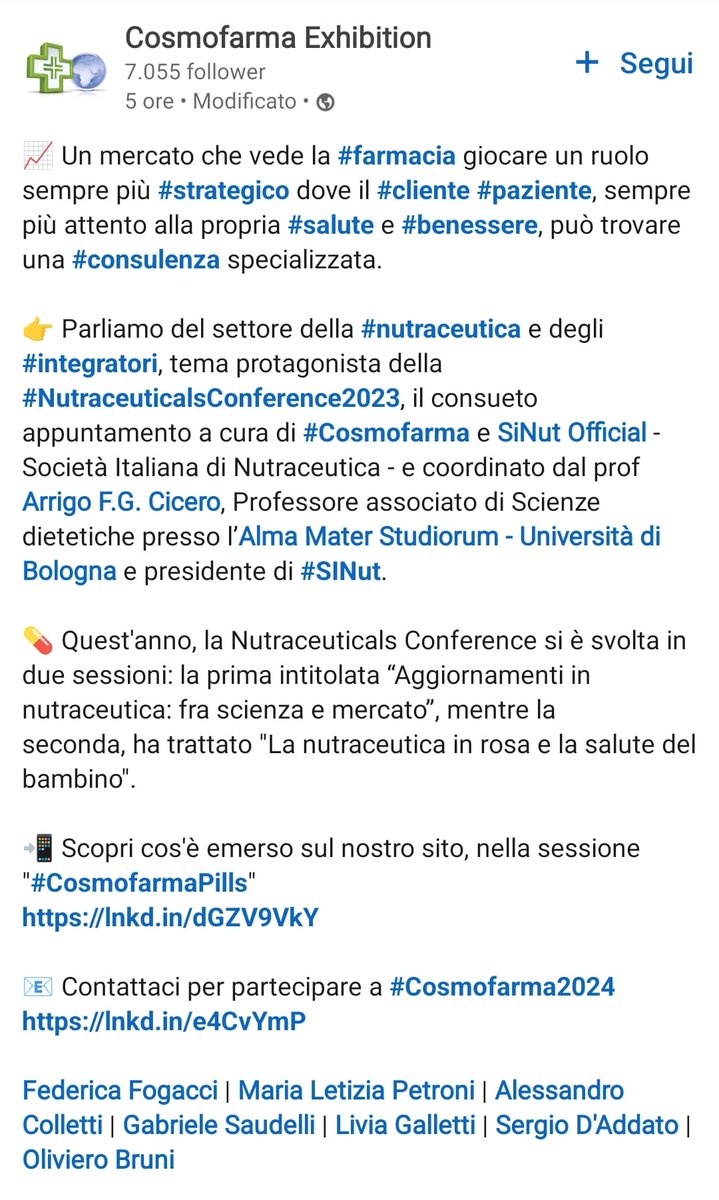 FedericaFogacci's tweet photo. A @Cosmofarma Exhibition abbiamo parlato di Nutraceutica, fra scienza e mercato. Trovi la notizia qui 🔗 https://t.co/0Oa7yeQoNO
#NUCE #NUCE2023 #NutraceuticalsConference https://t.co/B4lT7zCESV