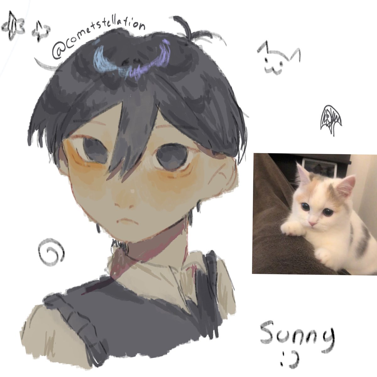 Cometstellation's tweet photo. Cat face theory on sunburn idk #OMORI #OMORIFANART #omorisunny #omori https://t.co/oxaqvXQcSF