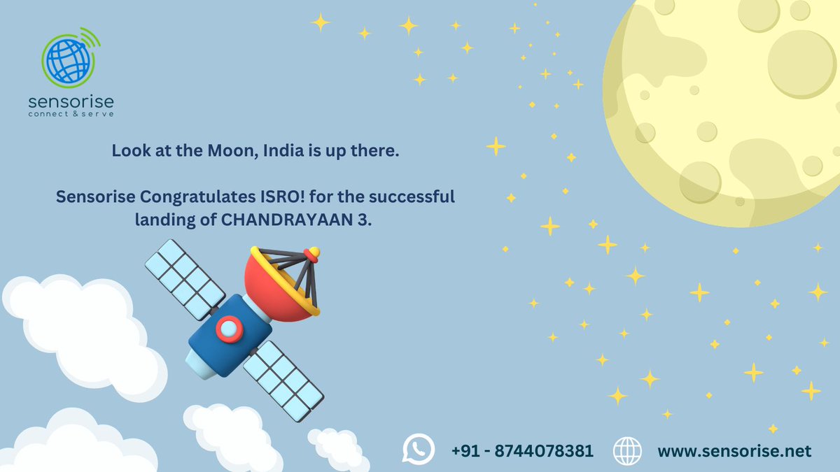 sensorise's tweet photo. Congratulations, to the team behind #Chandrayaan3 for accomplishing an astounding #LunarLanding. 🇮🇳Your devotion, brightness, and willpower have displayed #India's expertise in space exploration. #Sensorise feels inspired by establishing connections for the progress🚀of #Mankind. https://t.co/az5J8TM3Jd