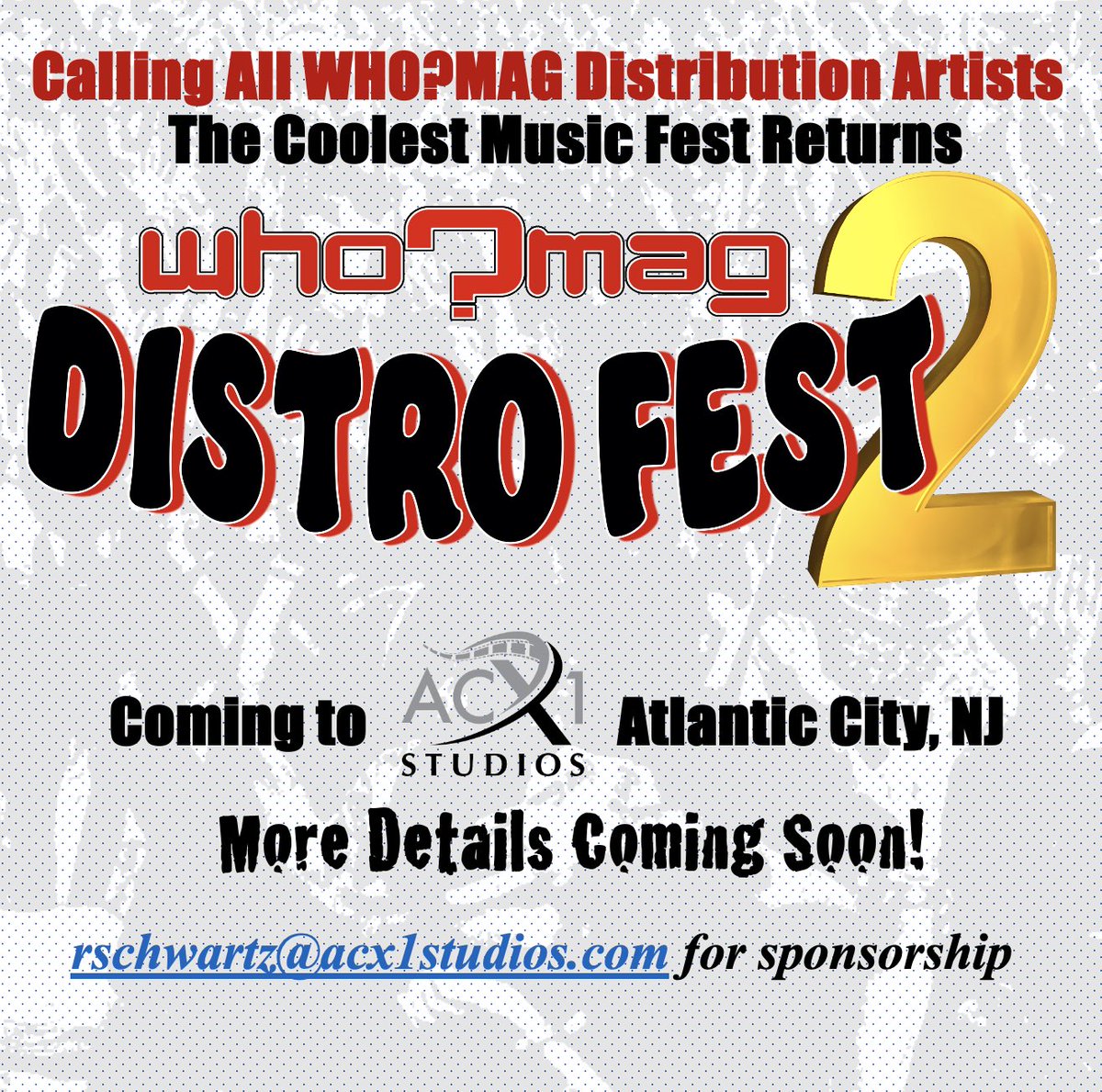 Distro Fest 2! Coming to our new building @acx1studios in Atlantic City, NJ. The coolest and biggest music distribution festival returns. This year we do it… over the OCEAN! More details coming soon! #distrofest #distrofest2023 #whomag #acx1 #acx1studios #atlanticcity