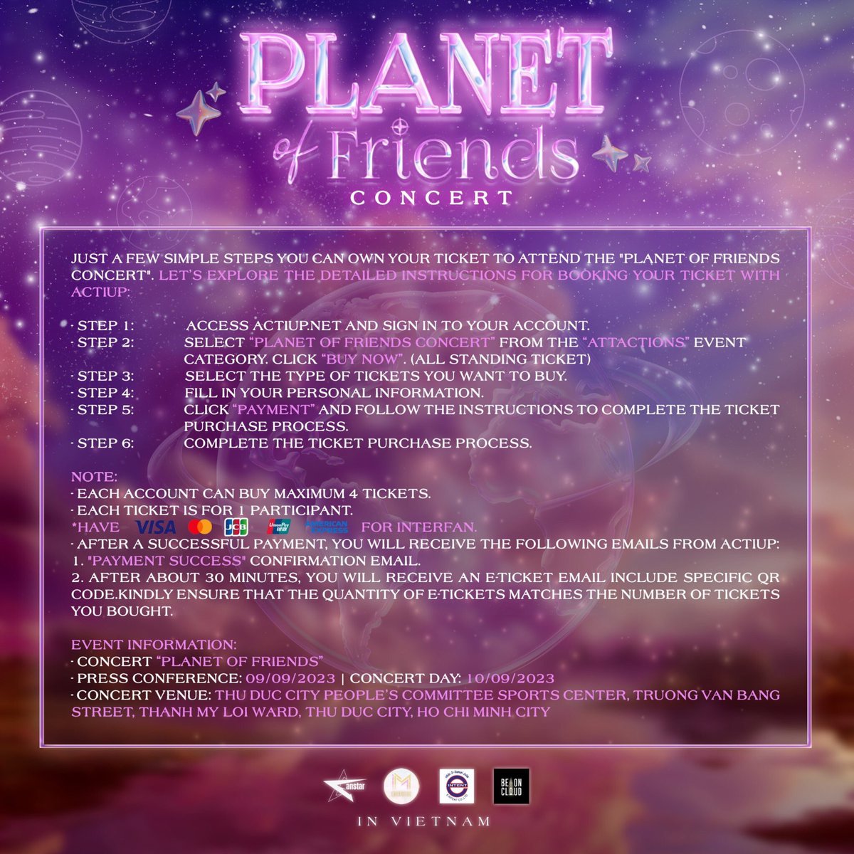 Fanstar_event's tweet image. Let's explore the detailed instructions for booking your PLANET OF FRIENDS'S ticket with ActiUp.net 
#asiaconcertplanetoffriends
#PatrickNattawatFinkler
#doanhaovu 
#Nnattawin
#MilePhakphum 
#VillWannarot
#SonYuke
#FanStar
#Eintent
#BOC