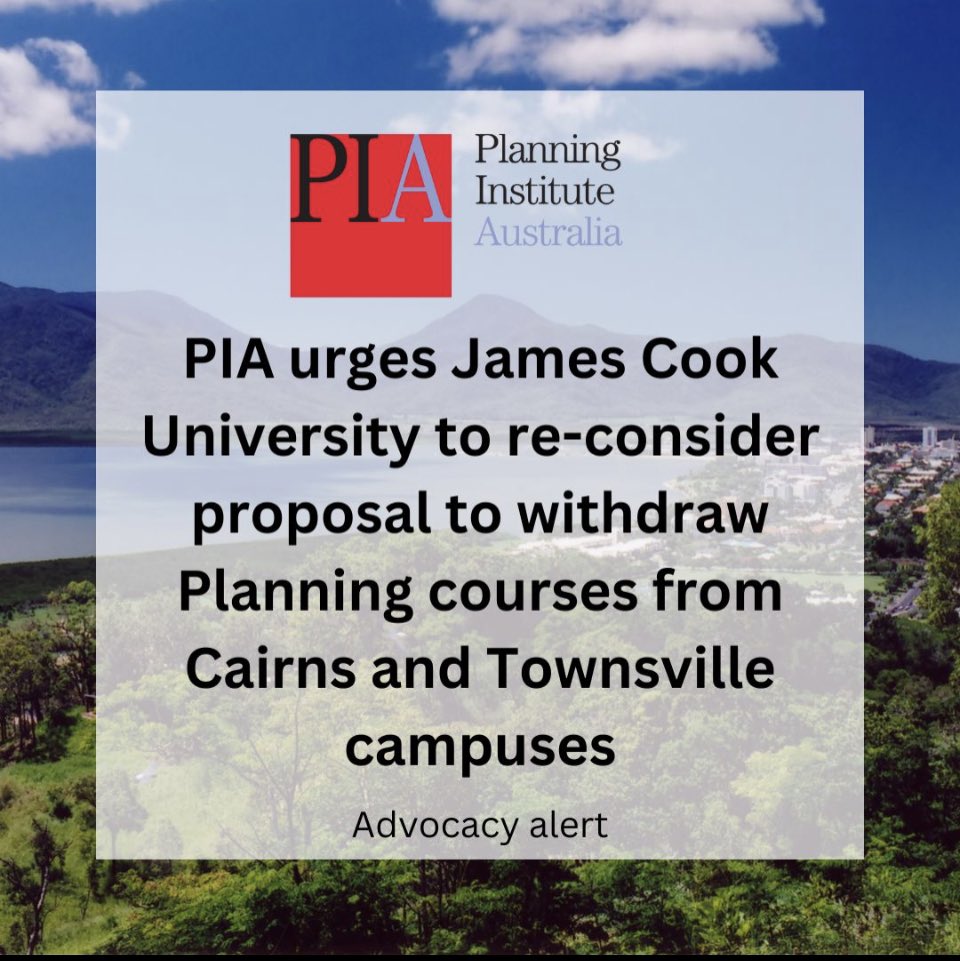 .@jcu’s move to end Planning degrees is alarming. When we're facing housing & climate crises, we need MORE planners, not fewer. I implore VC Prof @BiggsSimon to rethink this to champion a sustainable future #SaveJCUPlanning 🏡🌿Read @pia_planning letter 👉🏼 planning.org.au/documents/item…
