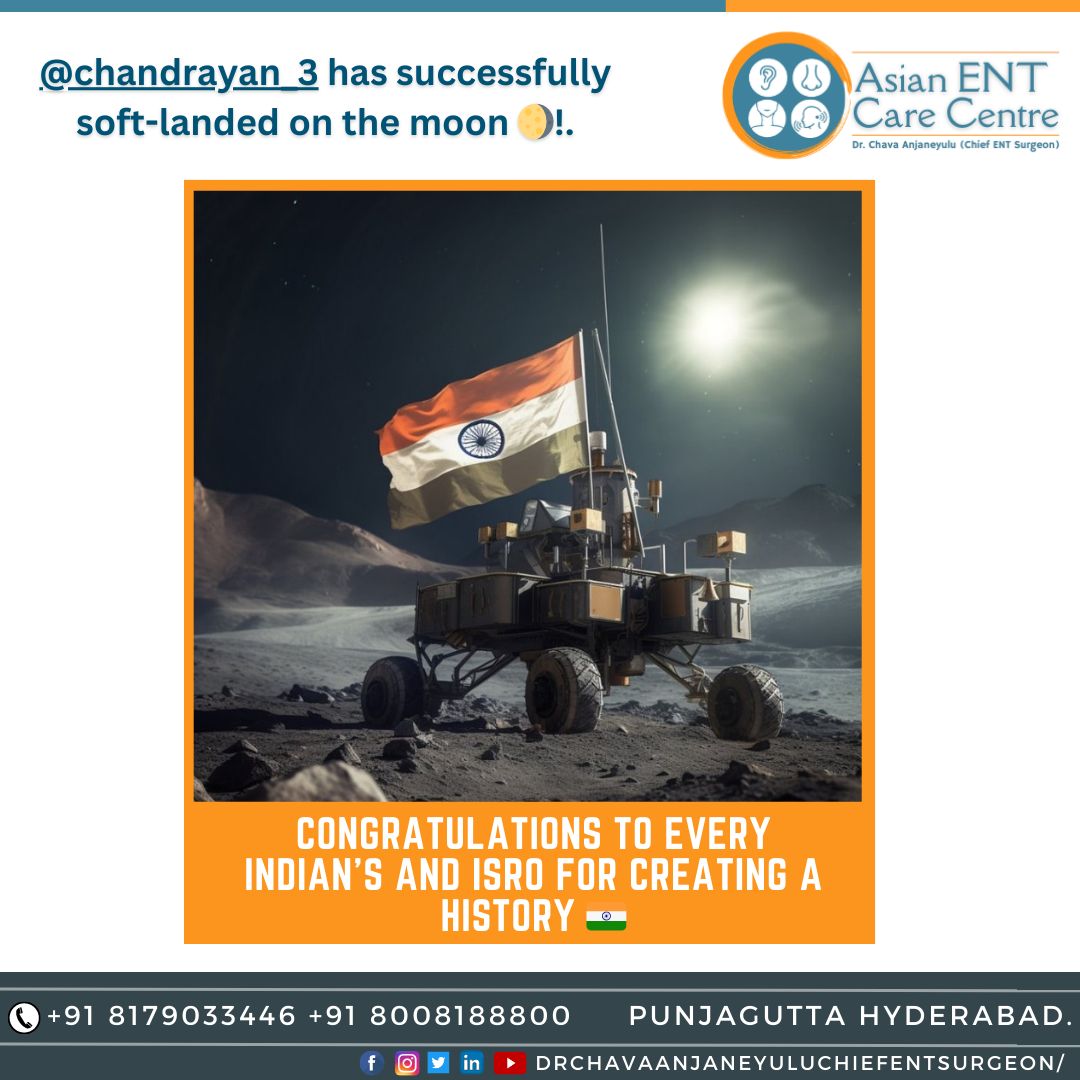 AsianEntCare's tweet photo. 🌕🚀 A #HistoricMoment! 🇮🇳👏
#HatsOff to the incredible team at #ISRO and a #HeartfeltCongratulations to #EveryIndian on the successful #SoftLandingOfChandrayan3 on the moon!🌙Your dedication & hard work have etched a new chapter in our #NationsHistory https://t.co/AJxoh7w3Gr