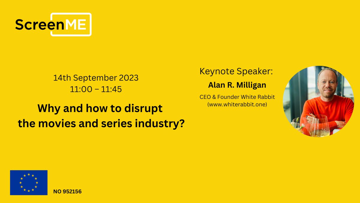 screenme_net's tweet photo. Keynote! Alan R. Milligan is on the mission to disrupt the movies &amp; series industry as we know it. The  Founder &amp; CEO of @right2rebel_  speaks at our event! Program &amp; registration here: https://t.co/9g3oC2qKyA
#entrepreneur #web3 #blockchain #filmindustry  #platforms #streaming https://t.co/pmzAw7d4KL