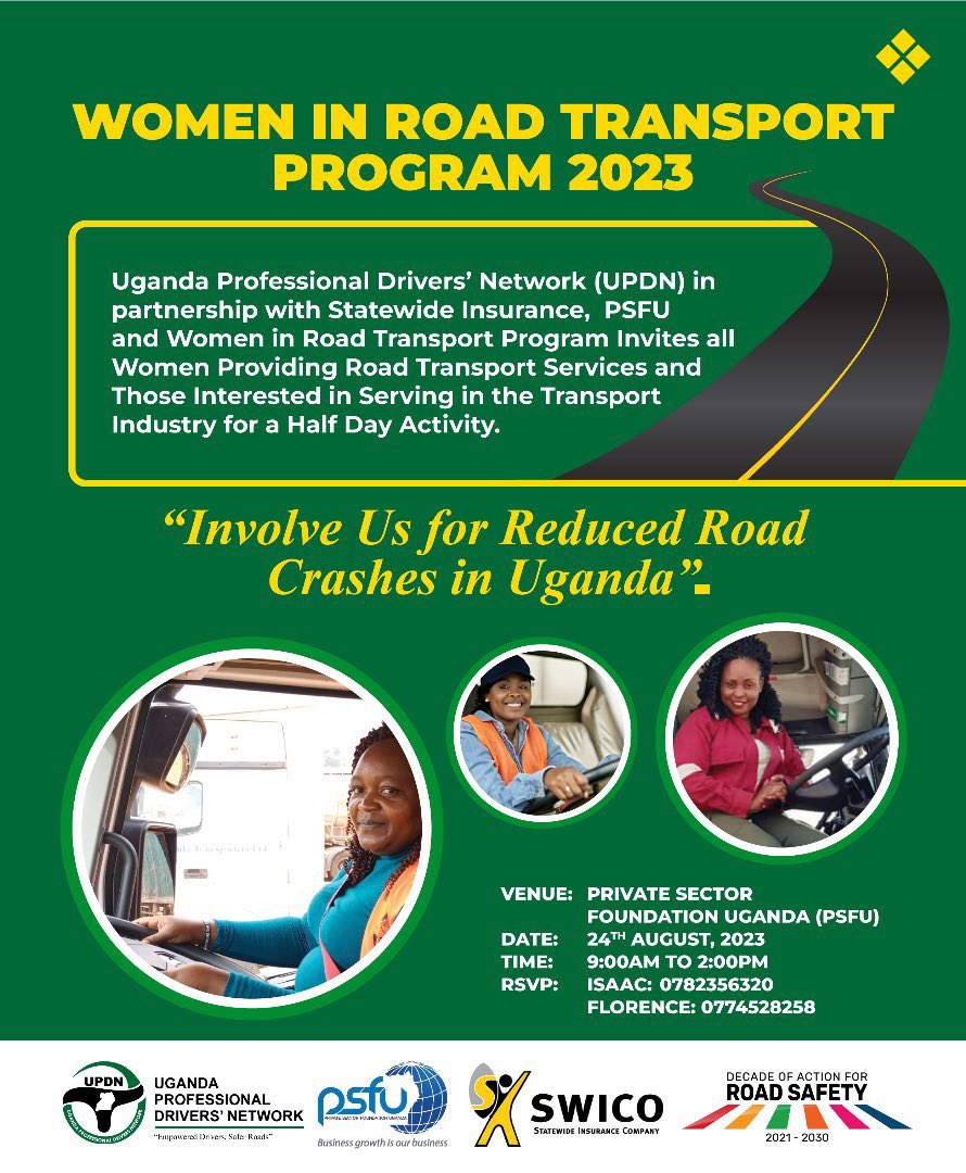 With a theme, “Involve Us for Reduced Road Crashes in Uganda”, the Women in Road Transport Program 2023 is happening today at  @PSF_Uganda 
#WomenInTransport