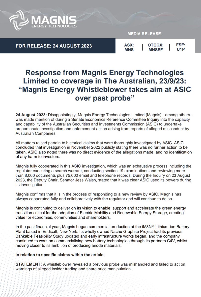 Matt72MNS72's tweet photo. @Jnvestor_ @magnisenergytec @AsxMns Case wasn't closed because they couldn't get info........LOL

It seems you follow the same level of ethics and fact finding as a journalist I recall.........

Maybe best to read a little more in detail but that might not suit the agenda...... https://t.co/HCLv2wgG87