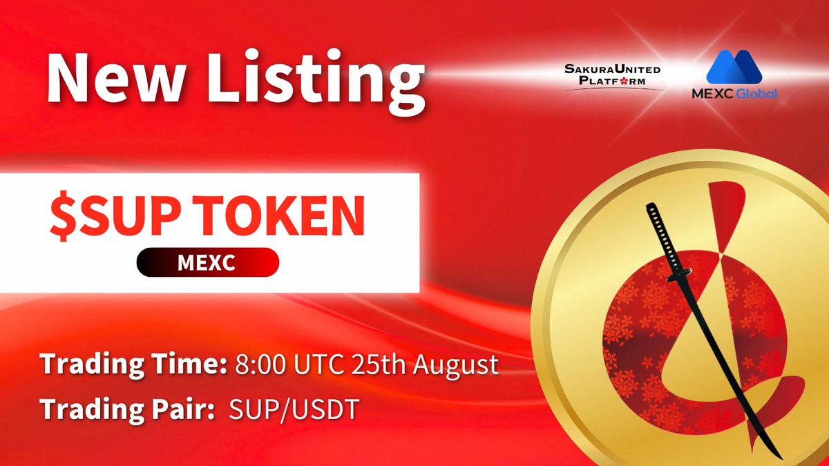 sakuraunited_sg's tweet photo. SUP Token
Listed on MEXC Exchange!

#SUPtoken
Finally, tomorrow
2023-08-25 08:00 (UTC)
The listing of $SUP has been confirmed!

For token details, please refer to the press release. https://t.co/AcL0E2UWa9