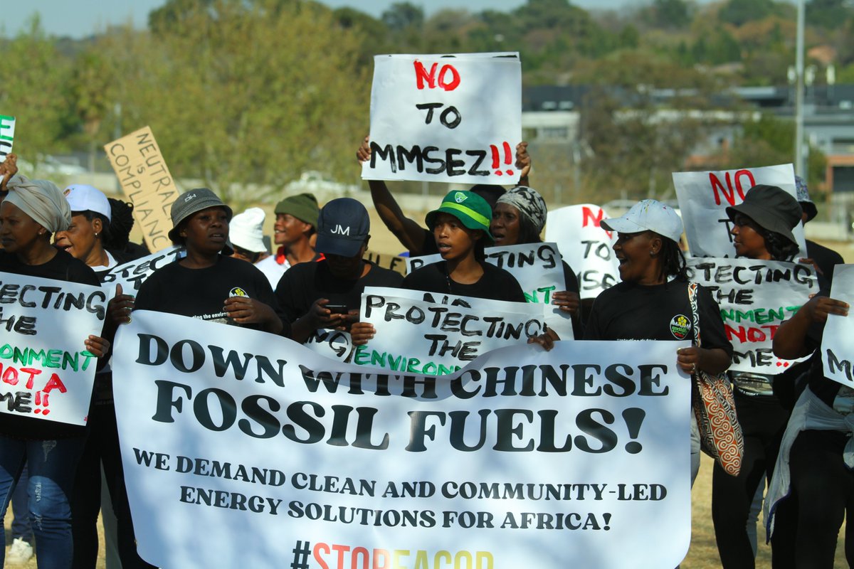 SAfmRadio's tweet photo. [ON AIR] Civil Society Organisations protested yesterday against BRICS especially China who they say continues to pursue for fossil fuel extractions in Africa. Kholwani Simelane - Advocacy Officer @TheGreenConnect on #SAfmSunrise with @StephenGrootes #BRICSProtest #sabcnews https://t.co/xrJSAxMwKh