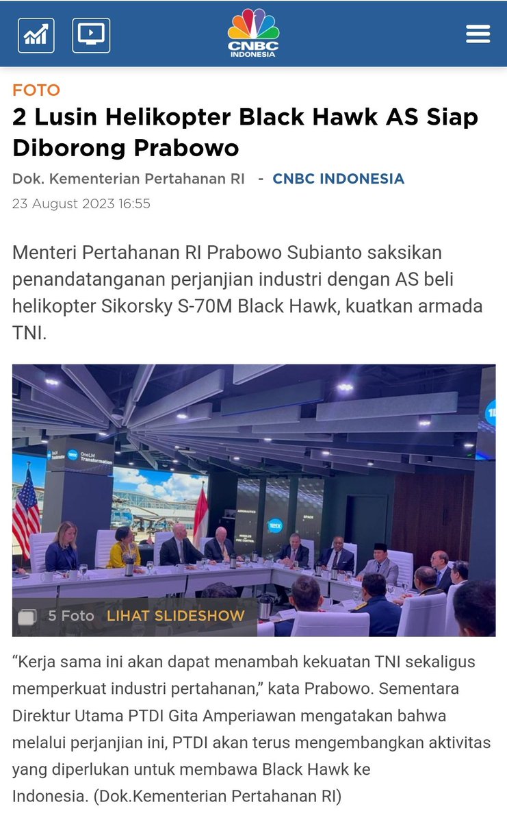 PungkiSina11688's tweet photo. https://t.co/BNEwpHa3Cy
Menteri Pertahanan RI Prabowo Subianto saksikan penandatanganan perjanjian industri dengan AS beli helikopter Sikorsky S-70M Black Hawk, kuatkan armada TNI.
#prabowo2024
#prabowo08 https://t.co/IZiEj400zB