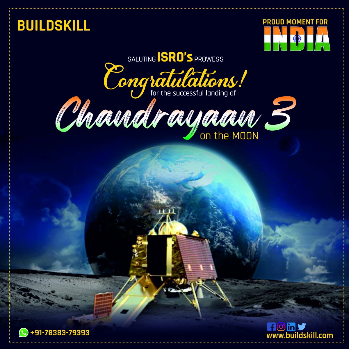 Buildskill_IND's tweet photo. We're over the moon because the nation is on the moon! Congratulations to ISRO - Indian Space Research Organisation on the Moon landing!
#ISRO #Chandrayaan3 #IndiaOnTheMoon #SouthPole #moonlanding #moon #chandrayaan3 #Congratulations #Buildskill #Buildskilltools https://t.co/P3moCzLdK5