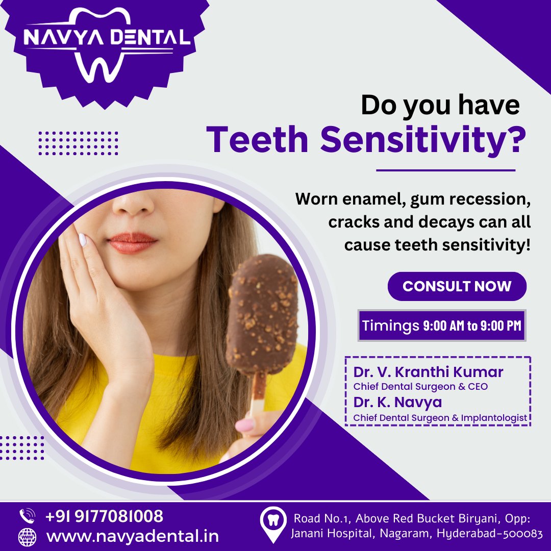 Navyadental's tweet image. Combat Teeth Sensitivity with Navya Dental🌟
Sensitive teeth causing discomfort? Navya Dental in Nagaram has the solution:

Call: +91 9177081008
Visit: navyadental.in

#TeethSensitivity #kidsdental #cosmeticdental #NavyaDental #dentalclinicinNagaram #dentalclinicnearme