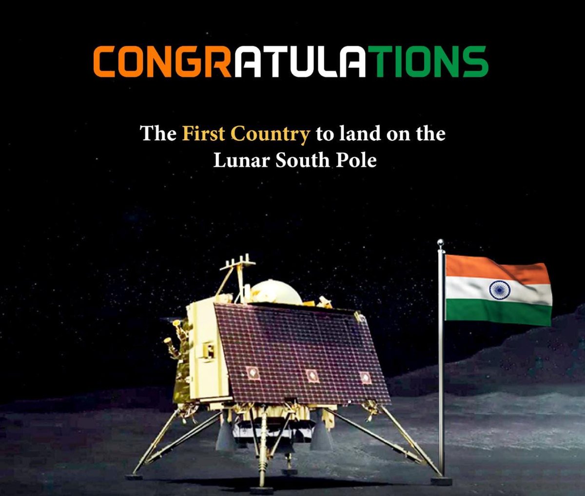 ashi_apple's tweet photo. India makes history again! The Chandrayaan-3 successfully lands on the Moon's South Pole. I'm so proud of the ISRO team for their hard work and dedication. 

मेरा देश ऐसा है जिसका झंडा चाँद पर है .

#Chandrayaan3 #IndiaOnMoon https://t.co/DAzCYi2aW2