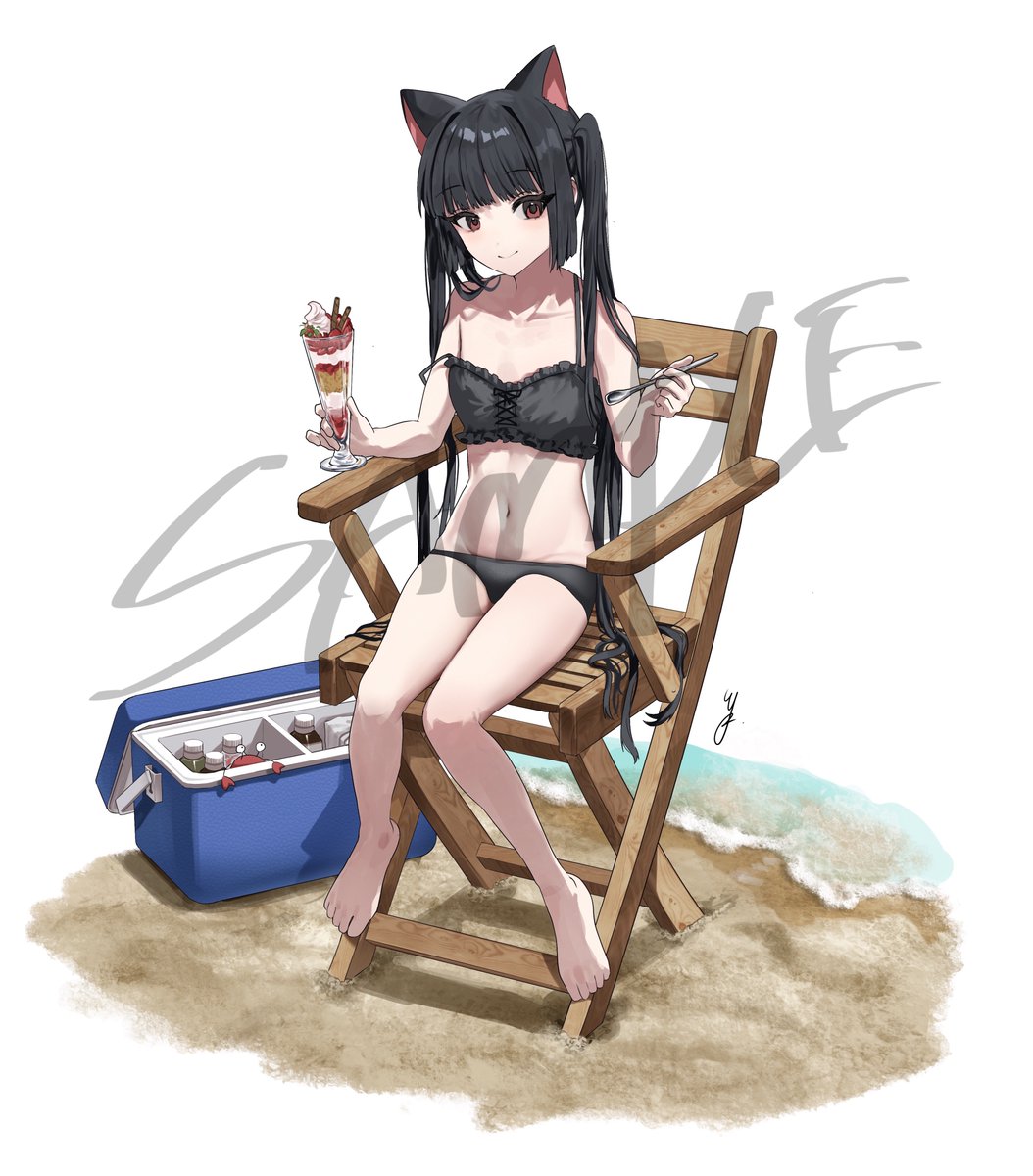 「9/3に開催されるコミティアで出す新刊の表紙とサンプルです!可愛い猫娘達が夏を満」|橘かがみ🦀のイラスト