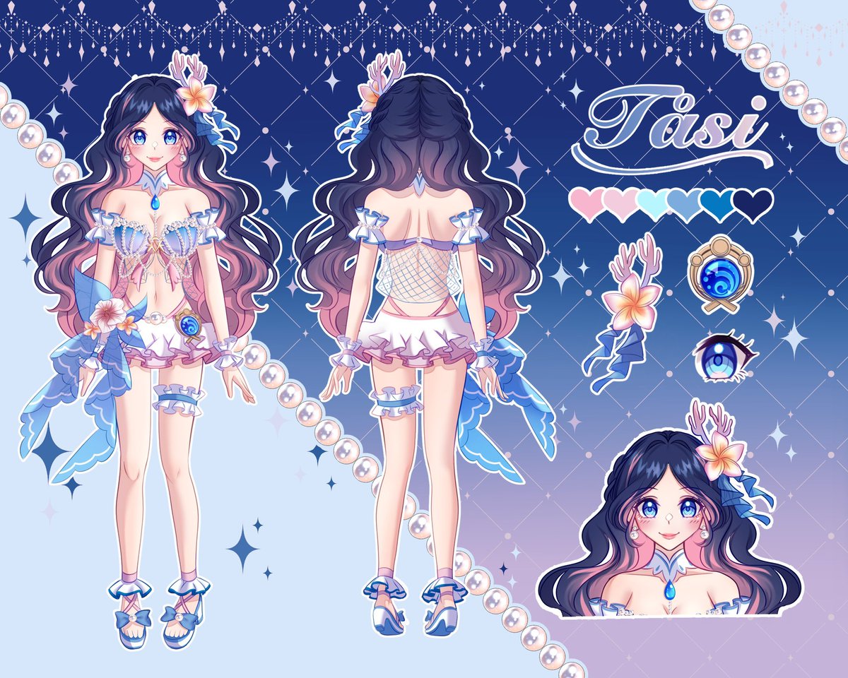 Tåsi’s design is heavily Pasifika/Mermaid themed! (Big thank you to @/applepiiiii_ for helping me piece my ideas together and creating my oc design !!!)