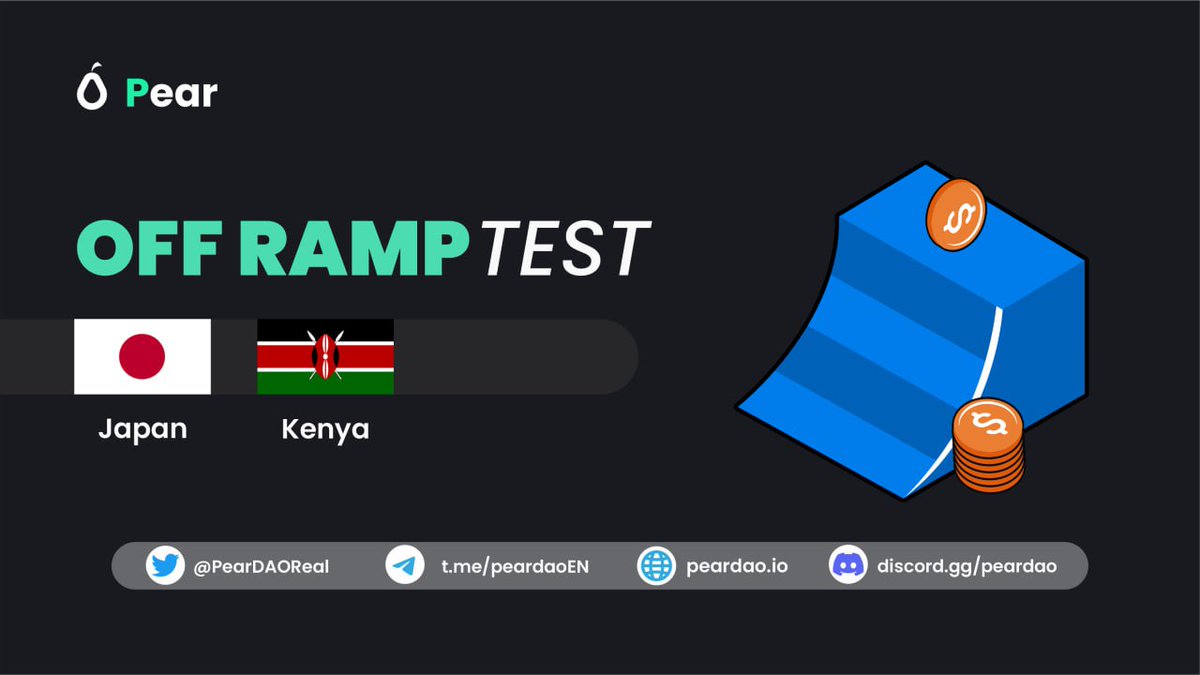 Hello Pearian ✌️🍐

📣 We need community members who can  help to test our off ramp service for 3 currencies JPY (Japan)🇯🇵&amp; KES (Kenya)🇰🇪 

if cost involved, We’ll reward 🎁 

Are you interested? Kindly Dm our official mods on TG or DC 😉 or leave message directly at twitter 👇🏻👇🏻