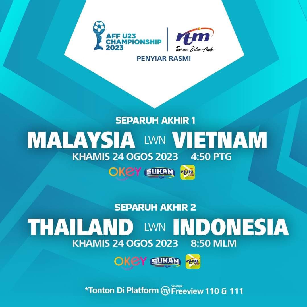 pemudamyppp's tweet photo. Jangan lupa saksikan perlawanan separuh Akhir π²πΎ v π»π³ #AFFU23 dibawa Khas oleh RTM - Radio Televisyen Malaysia Kementerian Komunikasi Dan Multimedia #AyuhMalaysiaku π²πΎ
#aspiringyouthofmyppp2025 #mypppmalaysia #mypppyouth #pemudamyppp https://t.co/1czwsnG5UG