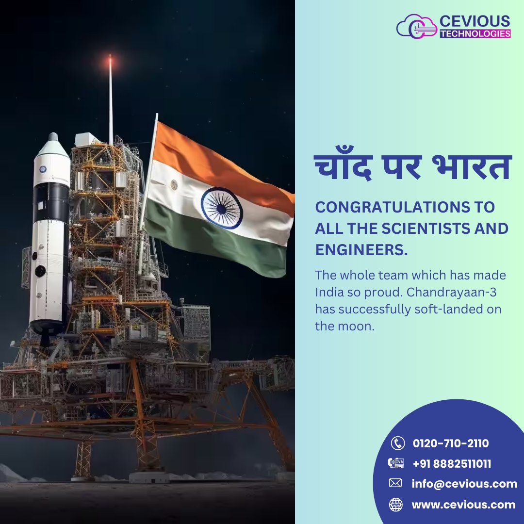 TallyERPService's tweet photo. Historic: Chandrayaan-3's flawless lunar landing elevates India's pride. Our tricolor on the moon symbolizes the unwavering commitment to exploration and innovation.
.
.
#Chandrayaan3 #IndiaOnTheMoon #CongratulationsTeam #SkyIsNoLimit #InspiringInnovation #bestwishesfromcevious https://t.co/vr5WHAZwFG