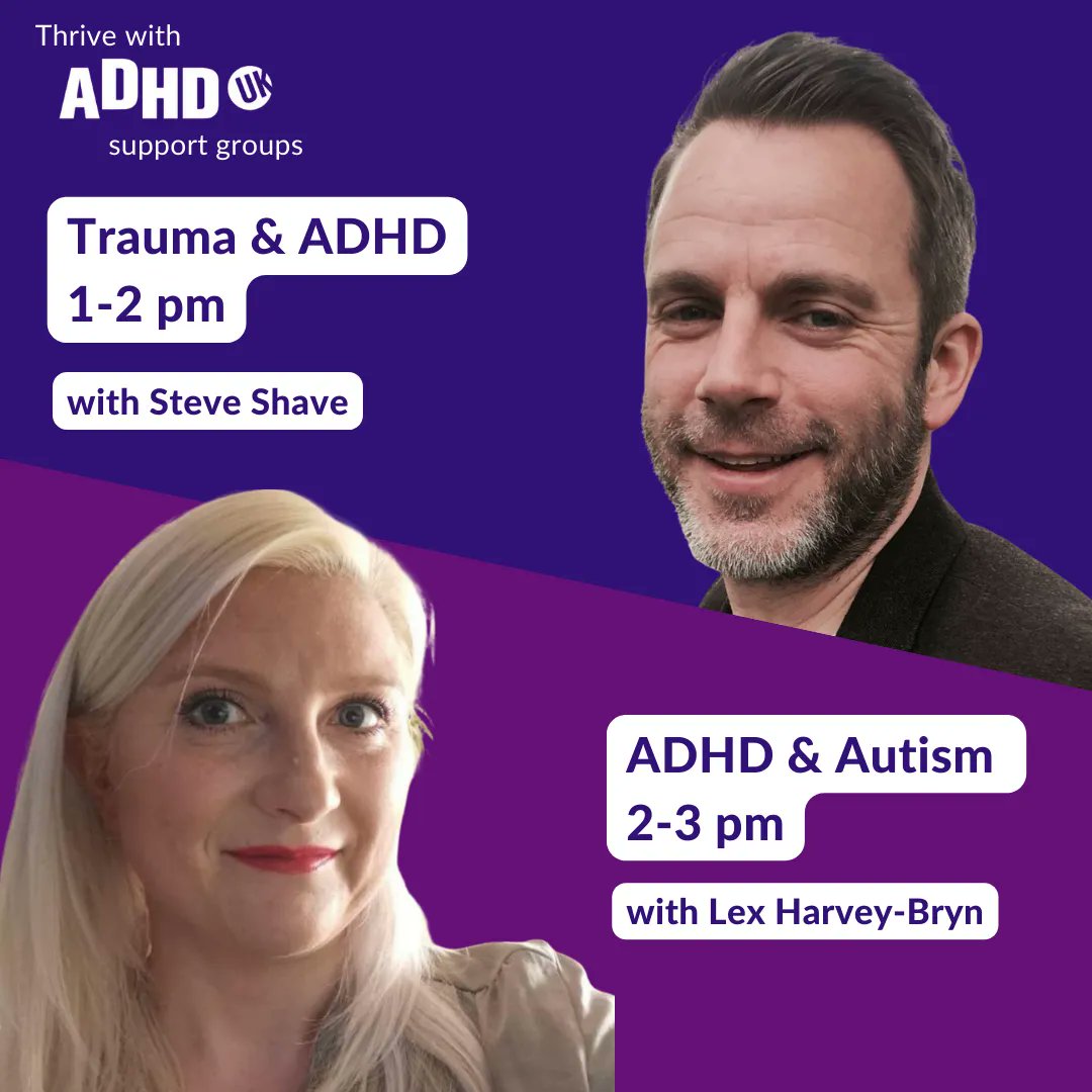 Two ADHD UK events coming up today!

Free tickets available to both, donations hugely appreciated.

Book here: store.adhduk.co.uk/events/

Thrive with #ADHDUK