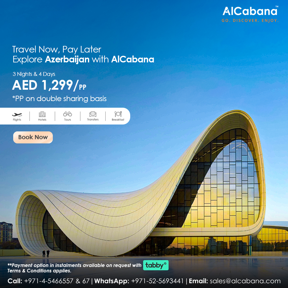 Unveil Azerbaijan's beauty with AlCabana's all-inclusive package: flights, hotel, transfers, meals, tours - just AED 1,299!
#AzerbaijanTourism #AlCabana #Dubai #TravelAzerbaijan #Baku #VisitAzerbaijan #Tourism #TravelBaku #AzerbaijanTravel #Azerbaijani #TourAzerbaijan