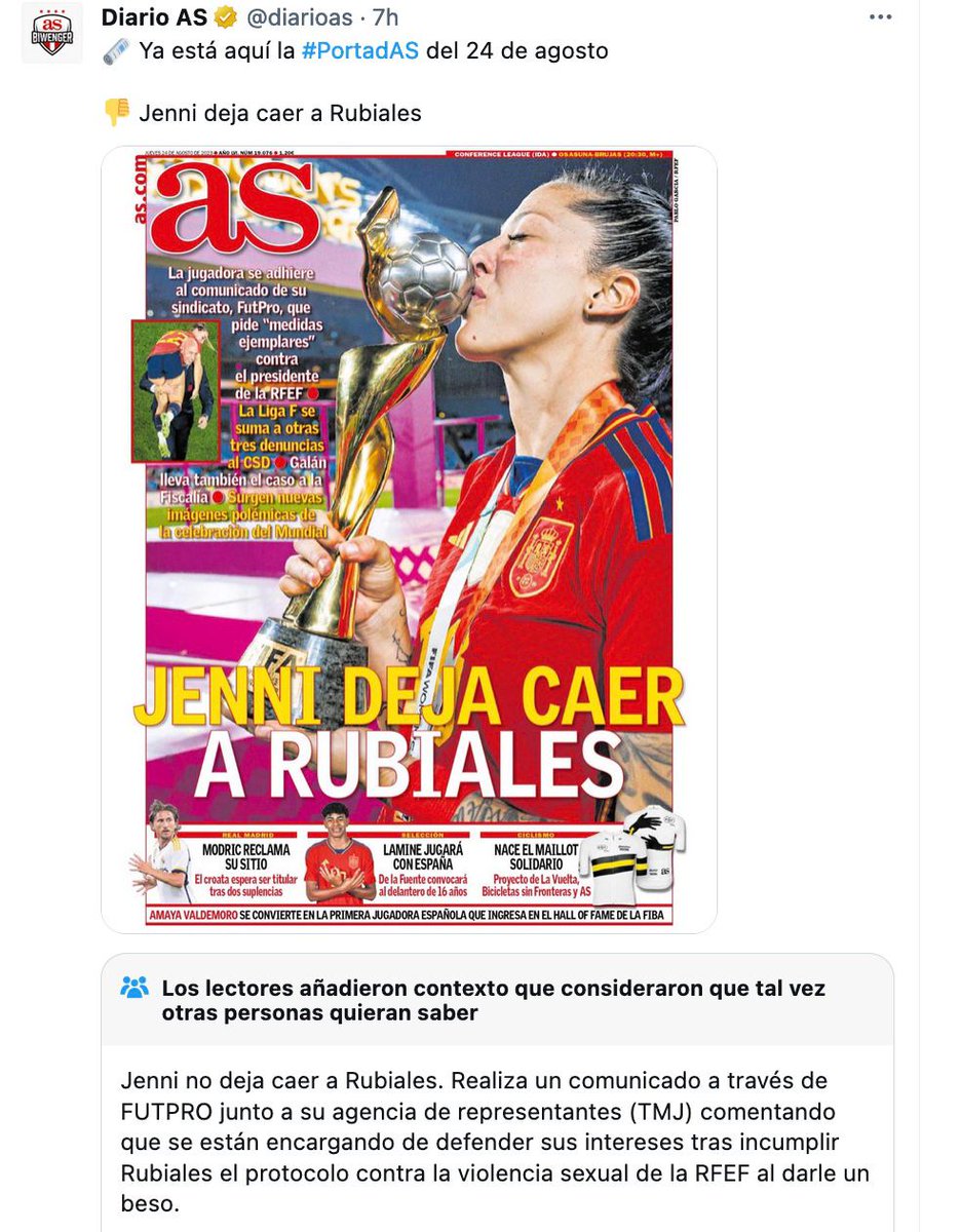 comunicadoras8m's tweet photo. A ver, @diarioas :
Rubiales cae él solito por machismo acumulado
🧹Se os ve demasiado el plumero https://t.co/y6hdK3KHuw