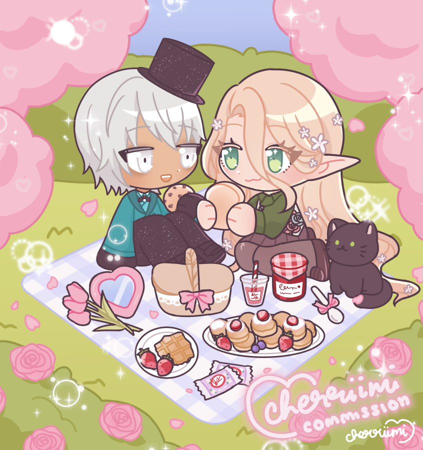 「last spring picnic ych from this batch  」|𝙖𝙧𝙞𝙨𝙖 🐱🍒 cf16 G27-28のイラスト