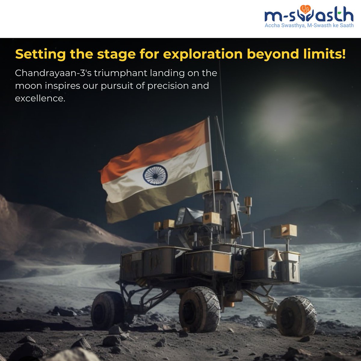'Breaking Barriers: A Journey Beyond Limits, Congratulations to ISRO for the successful landing of Chandrayaan-3 on the south pole of the Moon.'
.
.
.
#Chandrayaan3 #ISROAchievements #MoonMissionMilestones #MSwasth #healthcare #India #proudmoment